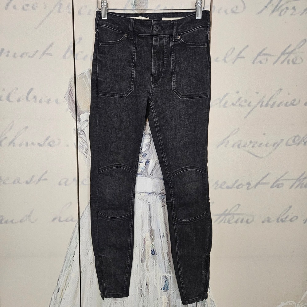 Pilcro and the Letterpress Anthropologie High Rise Moto Denim Leggings Black 25 - Picture 2 of 11